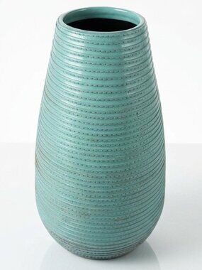 CRATE & BARREL Aqua Leather Spiral Wrapped Tall Vase Decor 10.5"